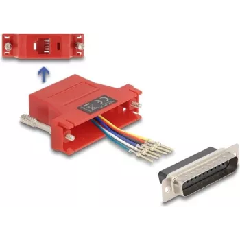 Adaptador Gender-Changer DELOCK 67094 — D-Sub 25 (fêmea/macho) para RJ12, vermelho