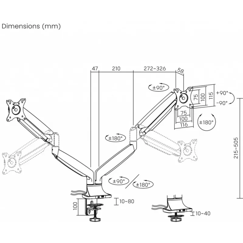 Suporte de secretária ART para 2 monitores LCD 17-35''