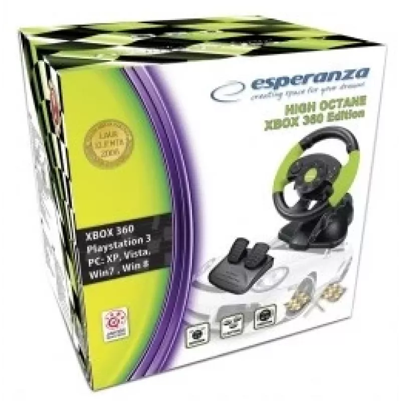 Esperanza EG104 High Octane volante com pedais, PC/PS3/Xbox 360, preto/verde
