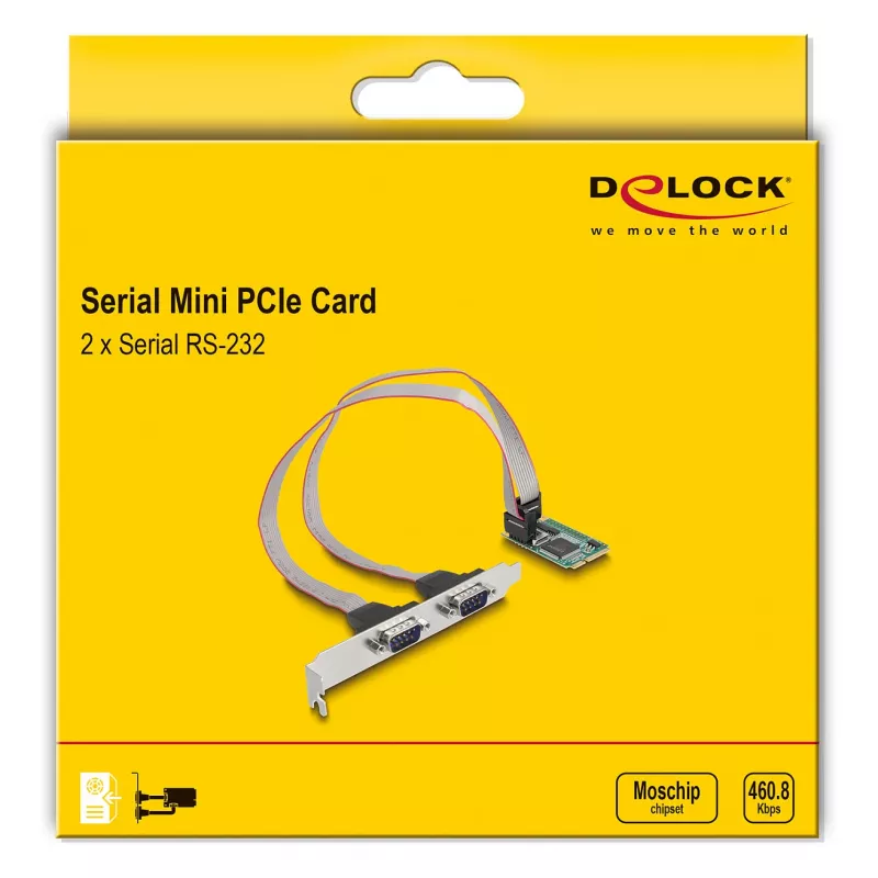 Placa DeLOCK Mini PCIe Full-Size para 2 x Série RS-232 D-Sub 9 pinos