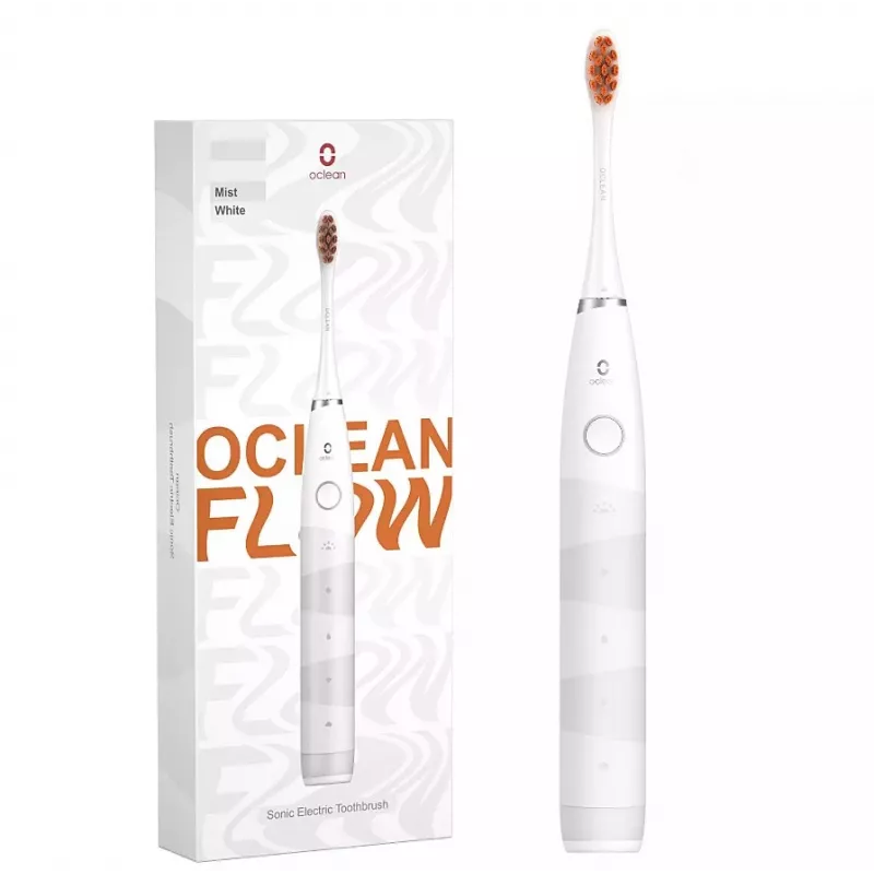 Escova de dentes sónica OCLEAN FLOW adultos — a pilhas, modo branqueador, temporizador integrado, velocidade ajustável, 255 mm de altura, branca, 0,13 kg, 1 cabo + 1 cabeça de escova