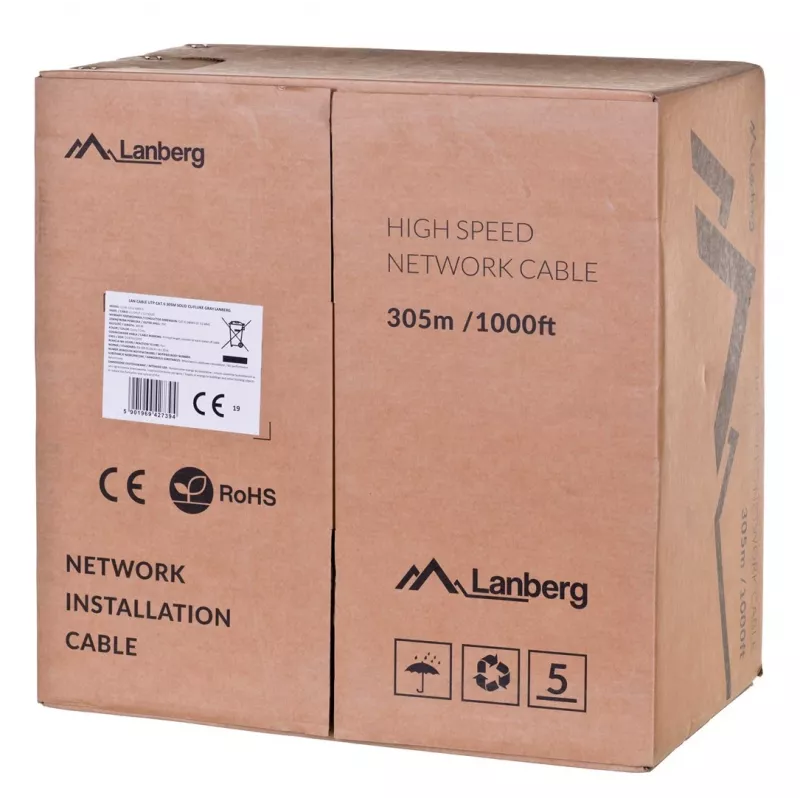 Cabo de rede Lanberg LCU6-12CU-0305-S 305 m Cat6 U/UTP (UTP) Cinzento