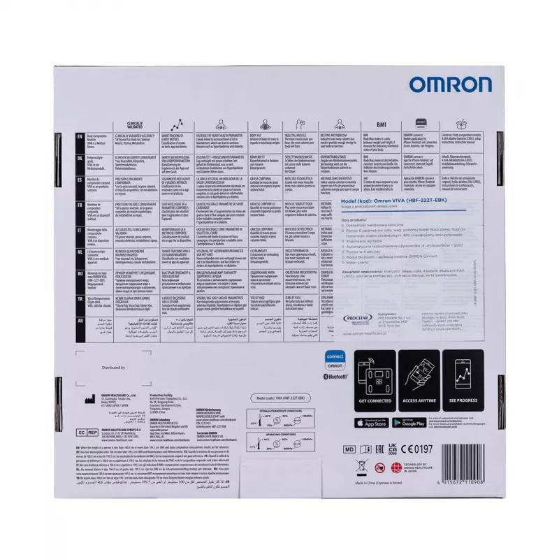 Omron VIVA HBF-222T-EBK balança de composição corporal, quadrada, LCD, preta