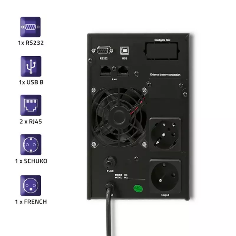UPS Qoltec 53042 (fonte de alimentação ininterrupta) dupla conversão (online) 1 kVA 800 W 2 tomadas AC