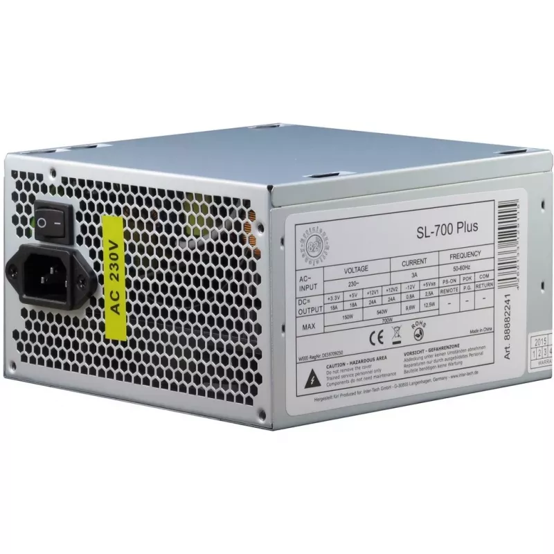 Inter-Tech SL-700 Plus - Fonte de alimentação (interna) - ATX12V 2.4 - AC 230 V - 700 Watt - PFC ativo (88882141)