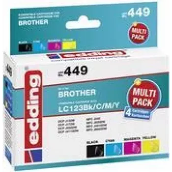 edding tinte EDD-449 preto, ciano, magenta, amarelo compatível com brother LC-123BK/C/M/