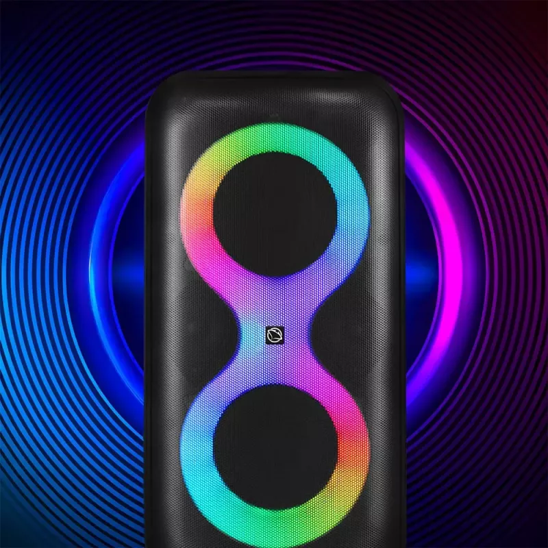 Centro de música portátil MANTA SPK0401B100 coluna Bluetooth, 100 W de potência máxima, rádio FM, karaoke, bateria incorporada, X-BASS
