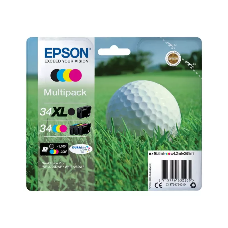 Epson 34XL multipack de cartuchos de tinta XL, preto/ciano/magenta/amarelo (C13T34794020)