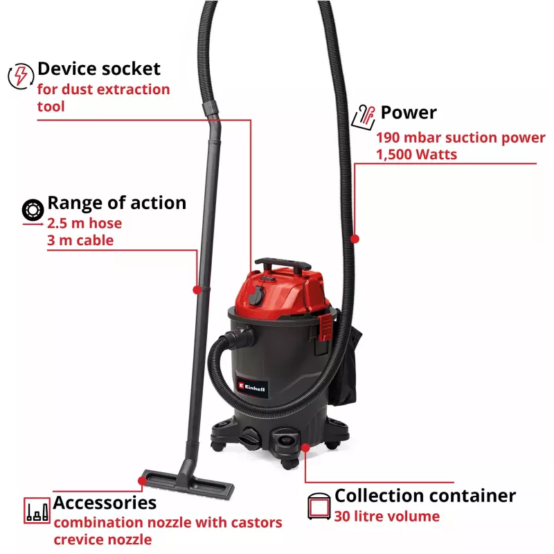 Einhell TC-VC 1930 A aspirador de sólidos e líquidos, vermelho/preto