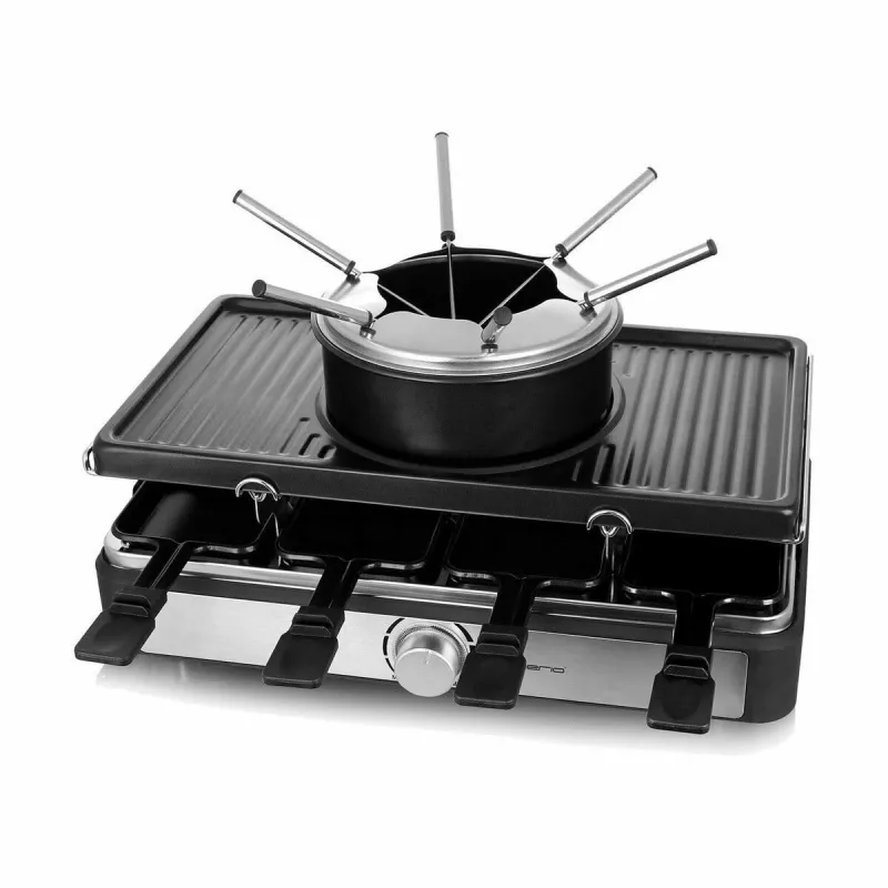 Grelhador raclette Emerio RG-124930 para 8 pessoas, 1400 W, preto e aço inoxidável, botão rotativo