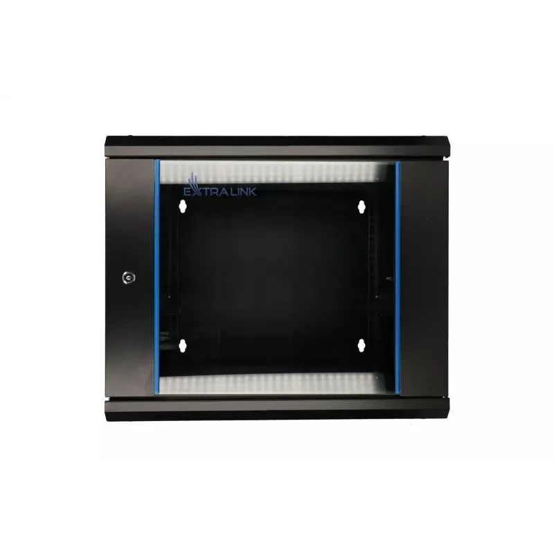 Armário Rackmount Extralink 6U 600x600 AZH preto montado na parede, basculante