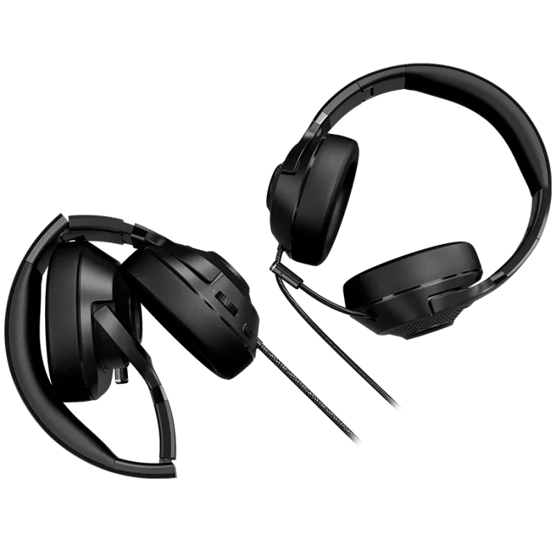 LORGAR Noah 101, headset gaming com microfone, ligação jack 3,5 mm, comprimento do cabo 2 m, design dobrável, almofadas de couro ecológico PU, tamanho: 185*195*80 mm, 0,245 kg, preto