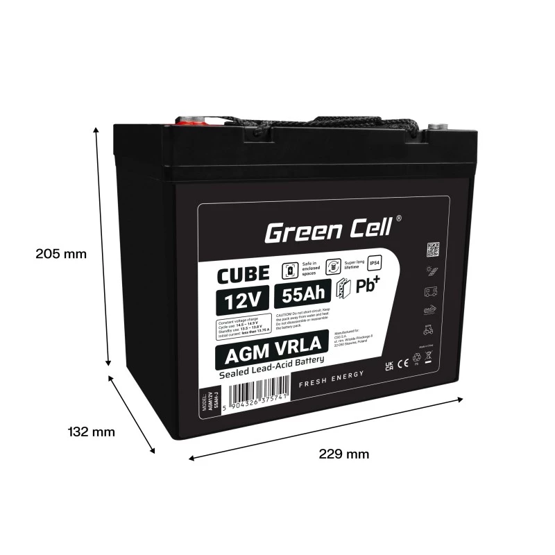 Bateria AGM VRLA 12V 55Ah IP54