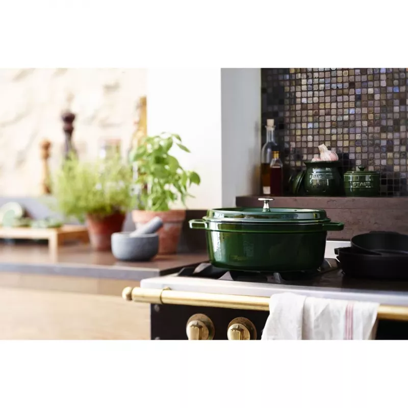 Staub La Cocotte 33 cm assadeira oval de ferro fundido, verde manjericão