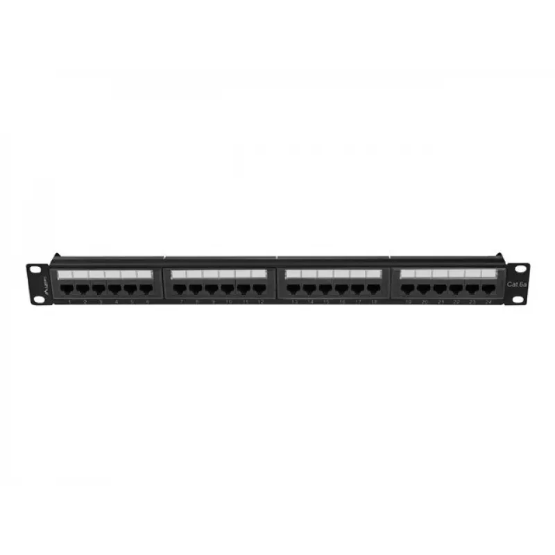 Patch panel 1U LANBERG PPUA-1024-B, 24 portas, Cat6a, U/UTP, rack 1U, profundidade 102 mm, metal, preto
