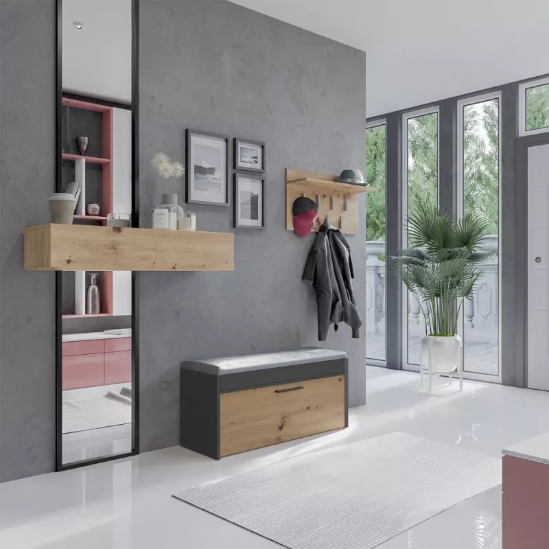 Sapateira fechada Top e Shop PARMA — antracite e carvalho, aglomerado, 1000×490×350 mm