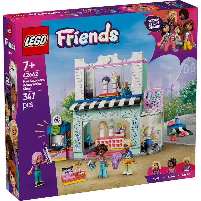 LEGO Friends conjunto de brincar Salão de cabeleireiro e loja de decoração 42662 – mini bonecas, cenário de salão, acessórios