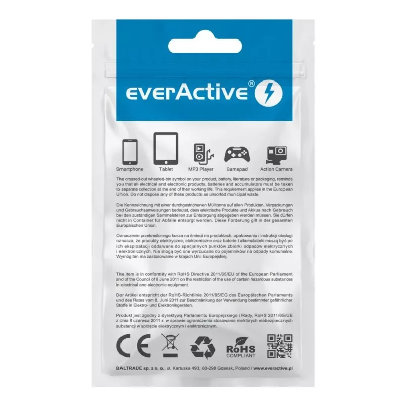 Cabo everActive USB 1m - branco, silicone, carregamento rápido, 2,4A - CBS-1MW