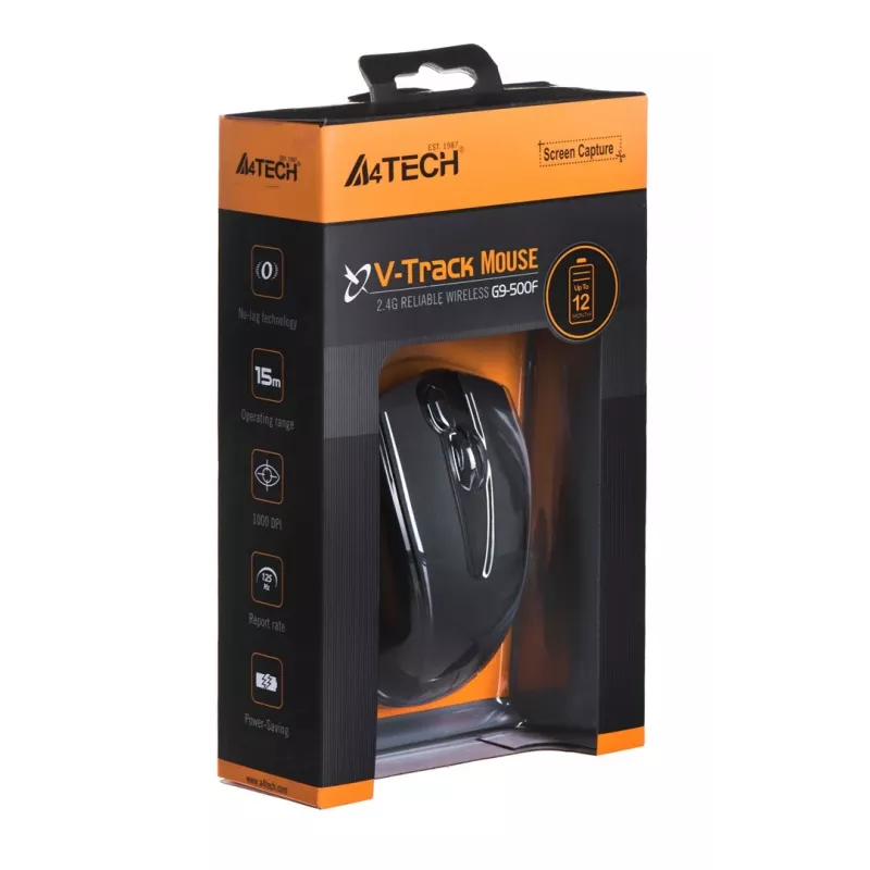 Rato RF sem fios A4Tech G9-500F, para destros, 1000 DPI, recetor nano 2,4 GHz, alcance 15 m, pilha AA