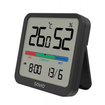 Sensor de temperatura e humidade interior SAVIO CT-01/B independente, LCD, -10–55 °C, 10–99 % HR, CR2032