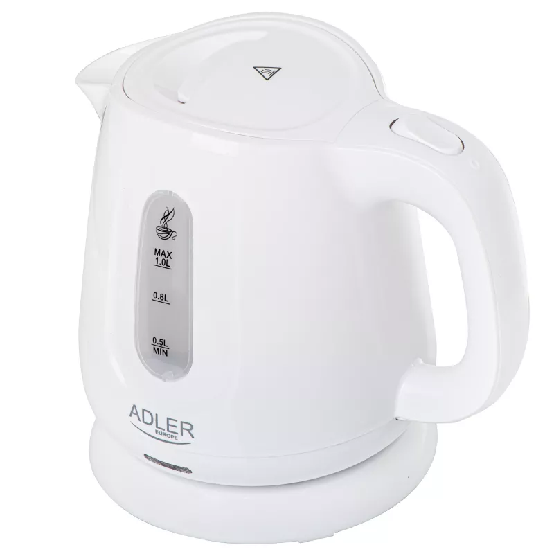Chaleira elétrica Adler AD 1373 – capacidade de 1 L, 850 W, branca, base de 360°, polipropileno