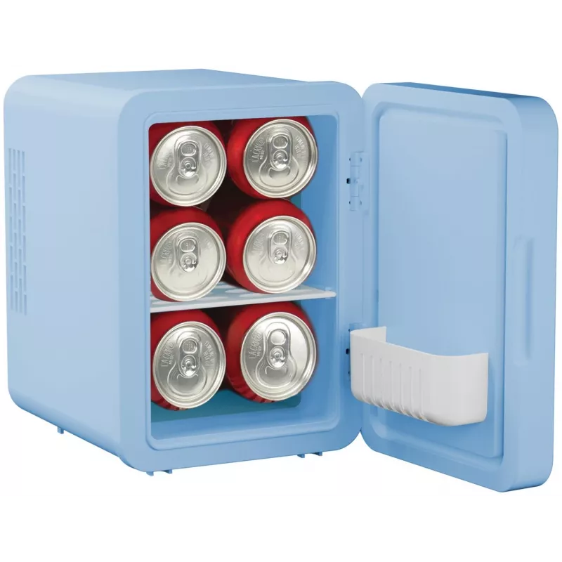 Mini-frigorífico com espelho de maquilhagem LED Elle 4 L azul — frigorífico pessoal para cosméticos