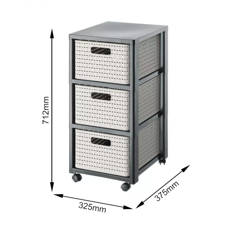 Unidade de arrumação Rotho Country 3 gavetas Cappuccino/Antracite, Tecnopolímero, 712×325×375 mm
