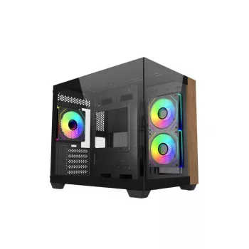 Caixa de PC Cooler Master Elite 481 Wood — mATX de câmara dupla com design em madeira natural e dois painéis de vidro temperado
