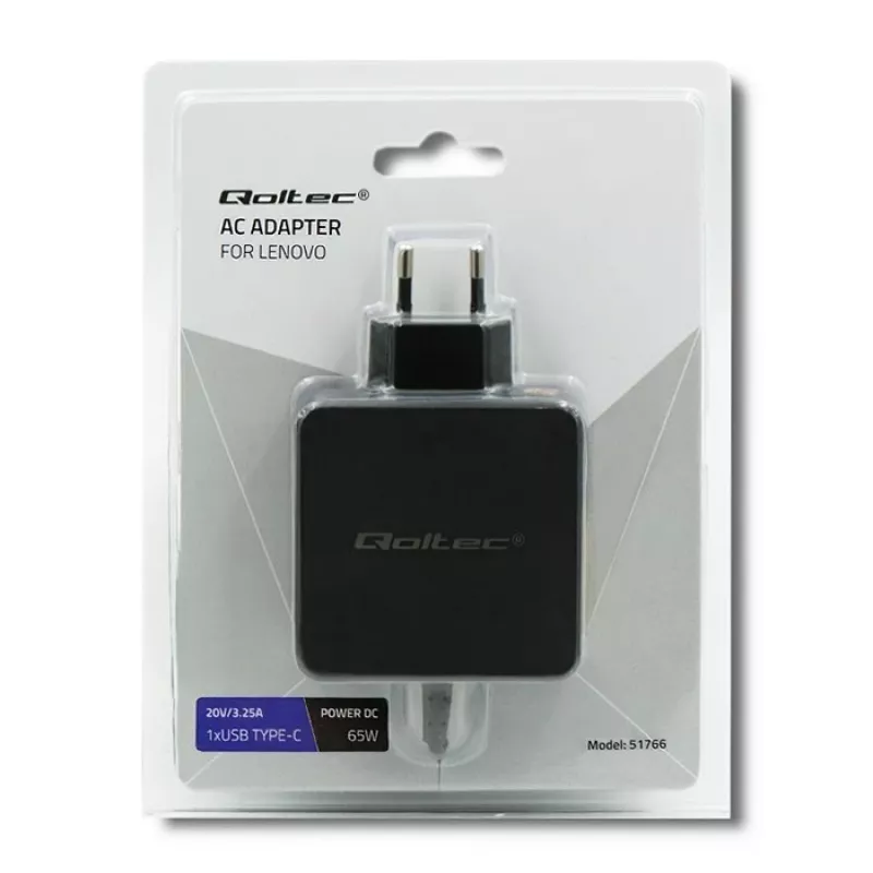 Fonte de alimentação QOLTEC 51766 65W AC/DC 20V 3,25A para IBM/Lenovo, preto, cabo de 1,75 m