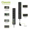 EVER CLASSIC T/LZ09-CLA015/0000 extensão com proteção contra sobretensões, 5 tomadas tipo E, 250 V, cabo de 1,5 m, com interruptor, proteção para crianças, preta