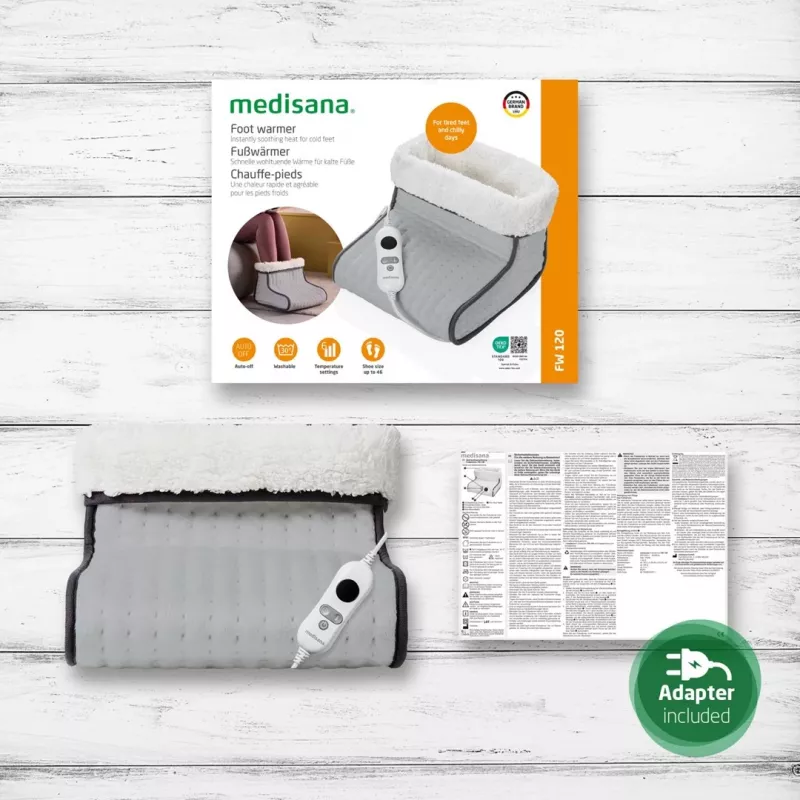 Aquecedor de pés elétrico Medisana FW 120 100 W cinzento, capa removível e lavável, proteção contra sobreaquecimento