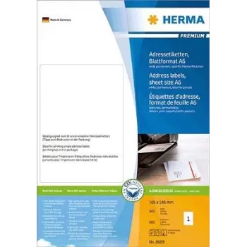 HERMA Premium - Etiquetas de endereço - Papel - mate - autocolante permanente - branco - 105 x 148 mm 800 etiqueta(s) (800 folhas x 1) (8689)