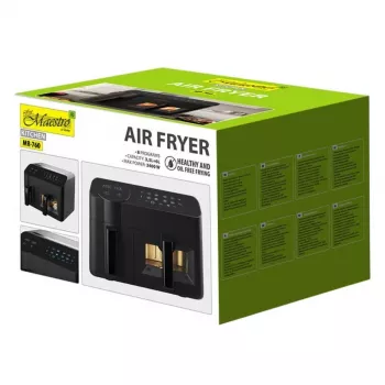 Fritadeira de ar quente elétrica Maestro MR-760 – aparelho de bancada com construção dupla, 3,5 L + 6 L, controlo tátil, 2000–2400 W, preto