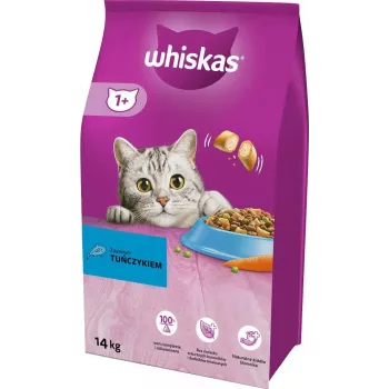 Ração seca para gatos Whiskas Adult Atum 14 kg, alimento completo, proteína 30,8 % gordura 12 %