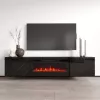 Móvel de TV cama meble LUXE 301126 com lareira elétrica integrada, 182,6×34,5×37,5 cm, preto brilhante