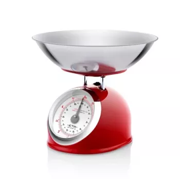 Balança de cozinha mecânica ETA ETA577790030 — capacidade 5 kg, precisão 25 g, superfície de aço inoxidável, caixa branca