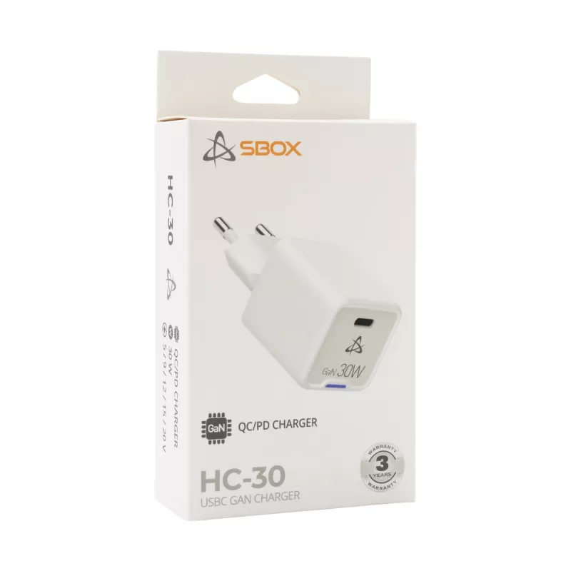 Carregador de parede SBOX Home Charger HC-30 30W GaN USB Type-C de carregamento rápido