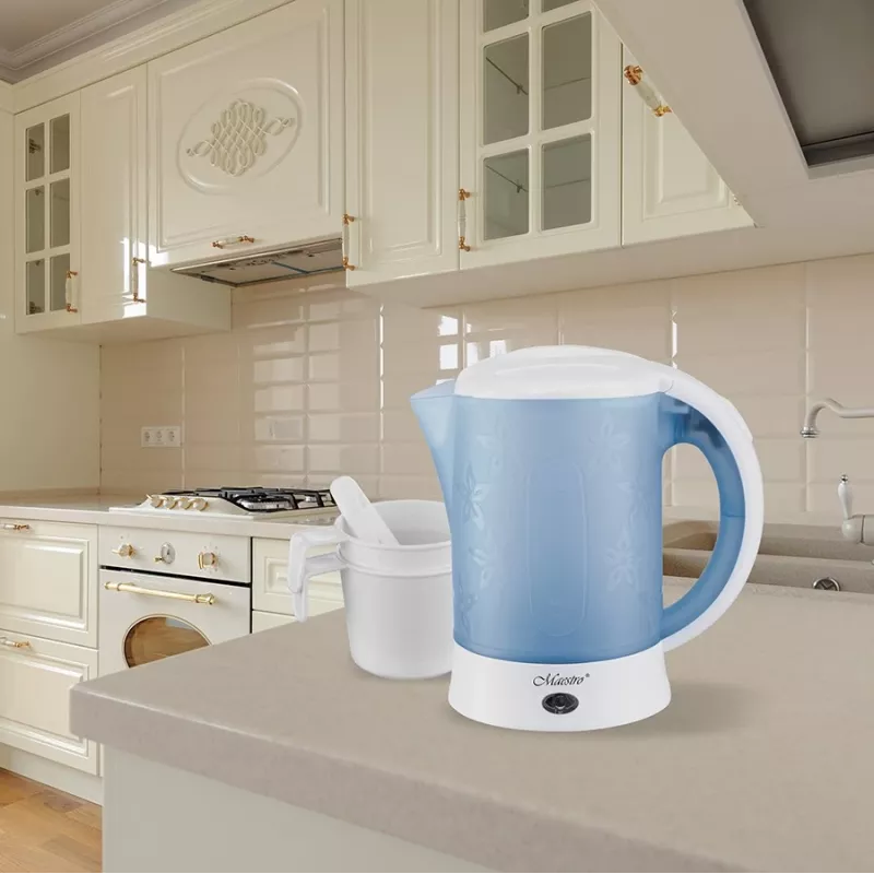 Chaleira elétrica Maestro MR010 0,6 l 600 W — Azul/Branco, indicador de nível de água, filtro anti-calcário