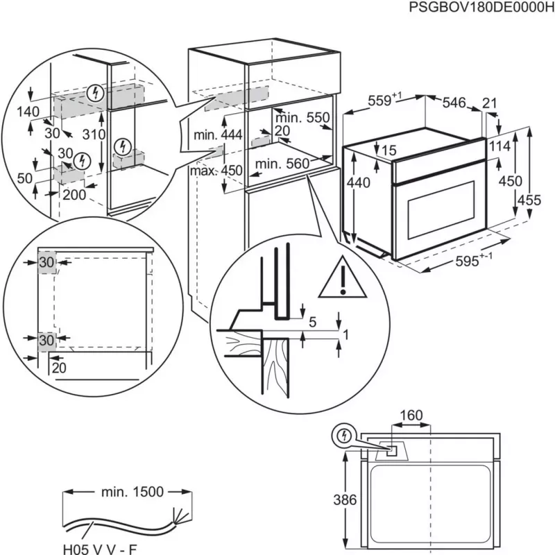 Electrolux EVL6E49X forno compacto de encastrar com função micro-ondas, 44 l, 45,5 cm de altura, preto/aço inoxidável