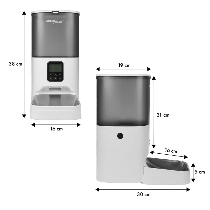 GreenBlue GB393 comedouro automático para animais, 6 L, USB 5V/1A, branco