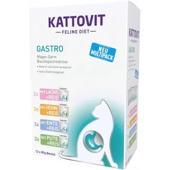 KATTOVIT Feline Diet Gastro - Alimento húmido para gatos - 12 x 85g