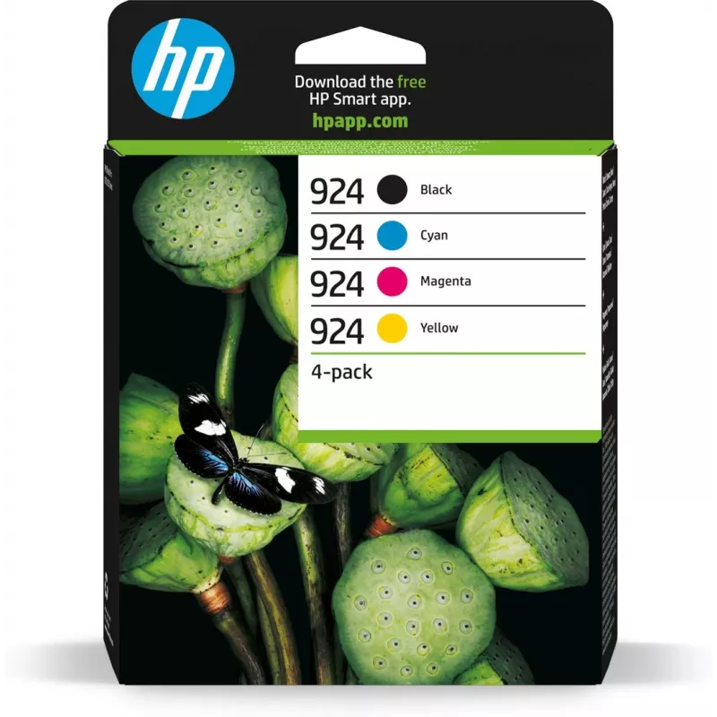 HP 924 CMYK Tinteiro Original pack de 4, Preto, Ciano, Magenta, Amarelo, 4 unid., 500 páginas, 400 páginas