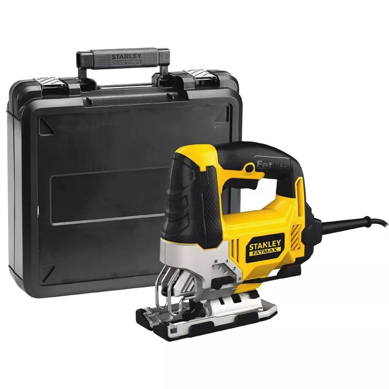 Serra de vaivém STANLEY FME340K — 710 W, 3000 rpm, profundidade de corte madeira 85 mm, aço 10 mm, punho em arco, ajuste de esquadria