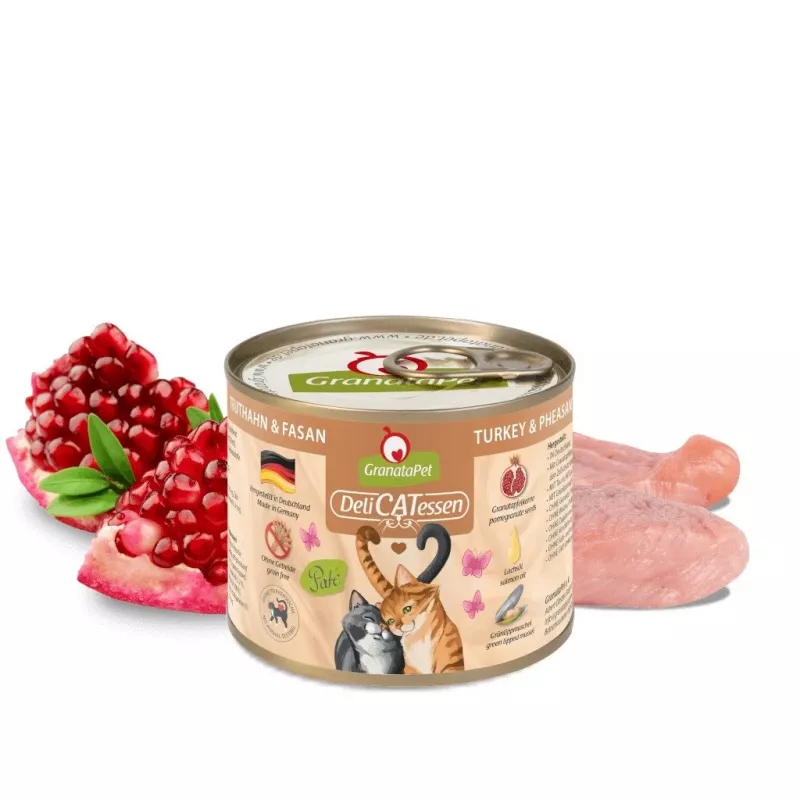 Comida húmida para gatos Fox4Pets GRANATAPET DeliCATessen Peru e Faisão, 200 g, alimento completo, 80% humidade