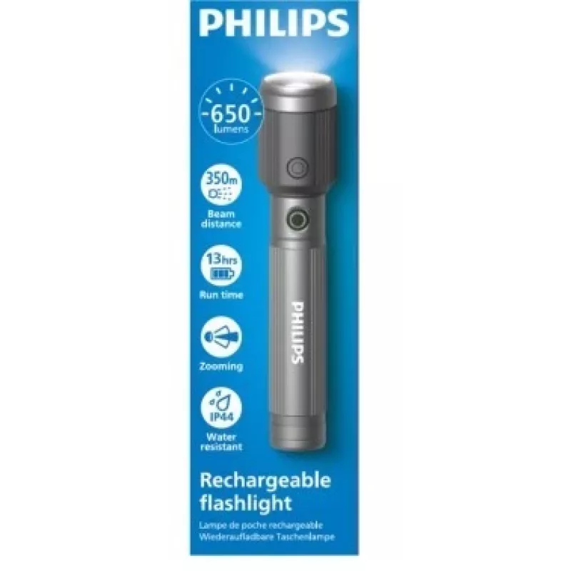Lanterna Philips recarregável USB-C 650 lm, 2000 mAh