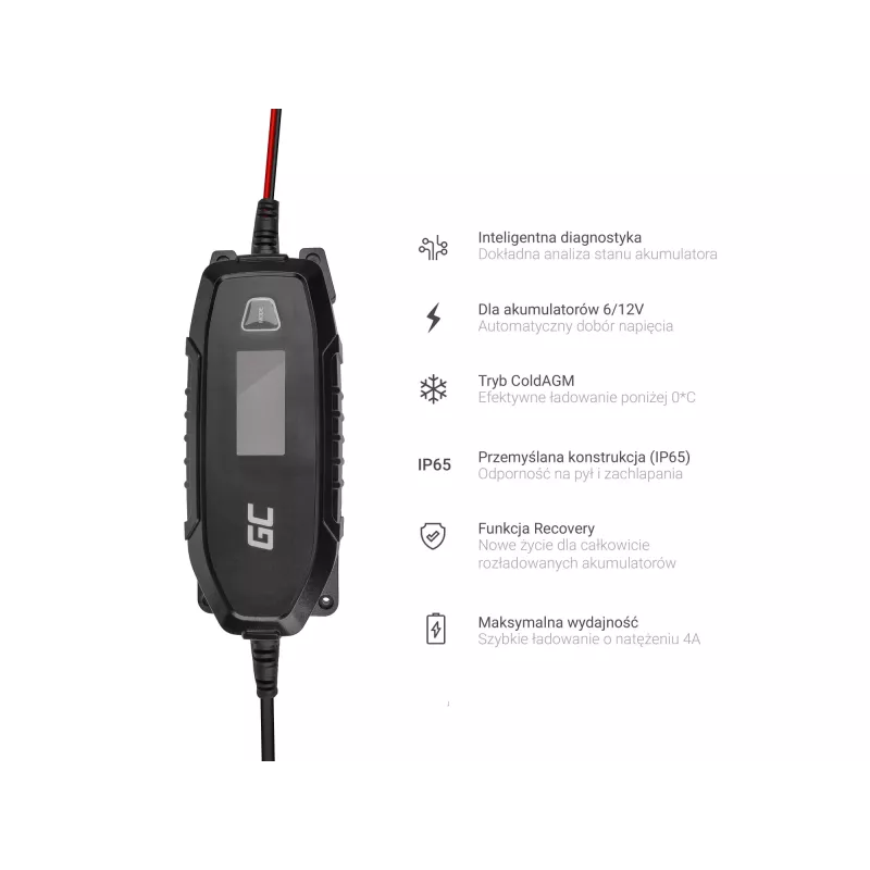 Carregador de pilhas Green Cell 6V 12V 4A com função de diagnóstico