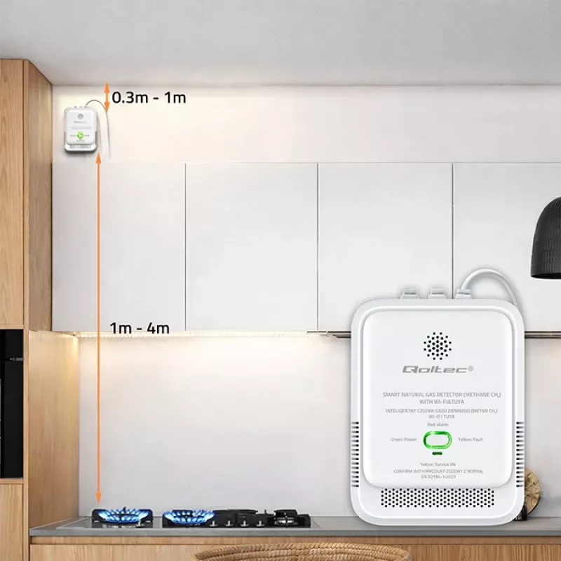 Detetor de fuga de gás QOLTEC NG Tuya — detetor de gás natural (CH4), compatível com smart Tuya