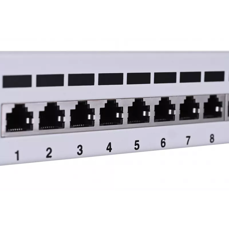 Patch panel LANBERG PPF6-9012-S, 12 portas, metal, cinzento, 1HE, 215×130×44.5 mm