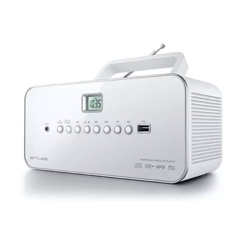 Sistema estéreo portátil Muse M-28RDW – leitor de CD/MP3, sintonizador FM/MW, 3W RMS, branco, 1,4 kg