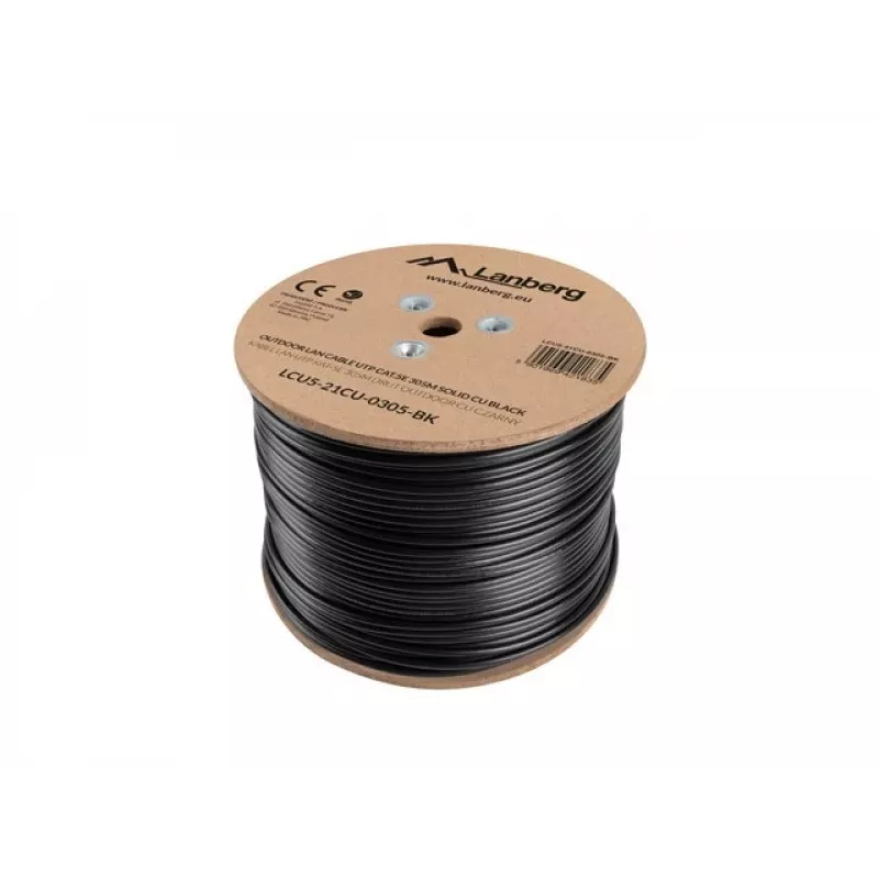 Cabo de rede LANBERG Cat5e U/UTP LCU5-21CU-0305-BK, 305 m, 24 AWG, bainha PVC, preto